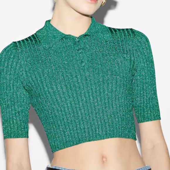 Authentic Gucci Rib-Lamé Cropped Polo Shirt size L - Picture 4 of 11